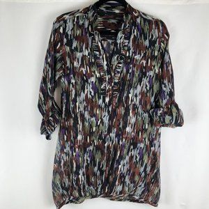 Vivante Cotton Ruffle Roll-Sleeve Patterned Blouse
